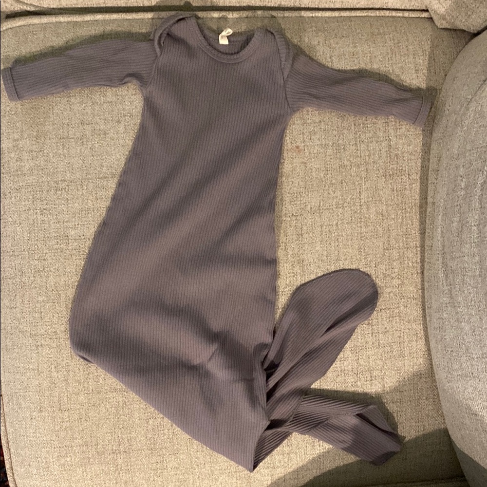 Quincy Mae Gray Ribbed Tie Bottom Baby Gown